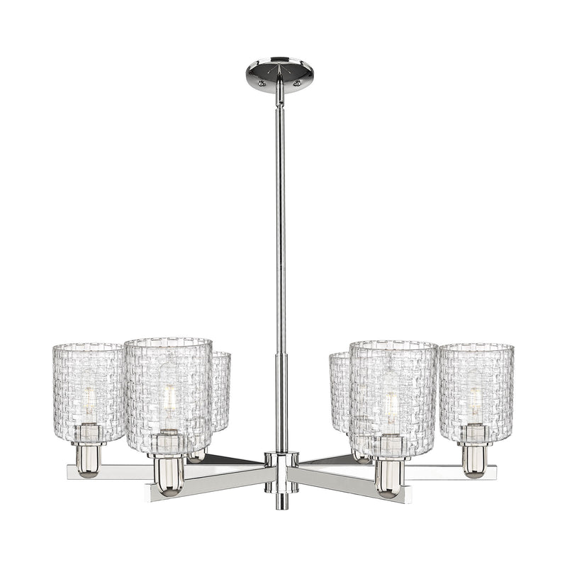 Innovations Cobbleskill 35in 6-Light Chandelier | Industrial Polished Nickel and Clear Basket Weave Glass | Dining Room & | Model 716-6CR-PN-G112C-5CL