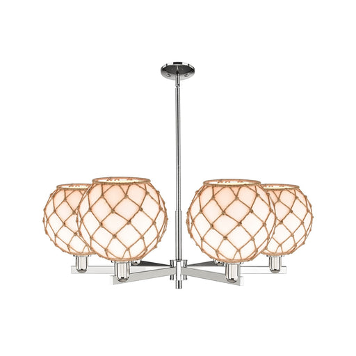 Innovations Farmhouse Rope 40in 6-Light Chandelier | Industrial Polished Nickel and Matte White Glass with Brown Rope | Model 716-6CR-PN-G121-10RB