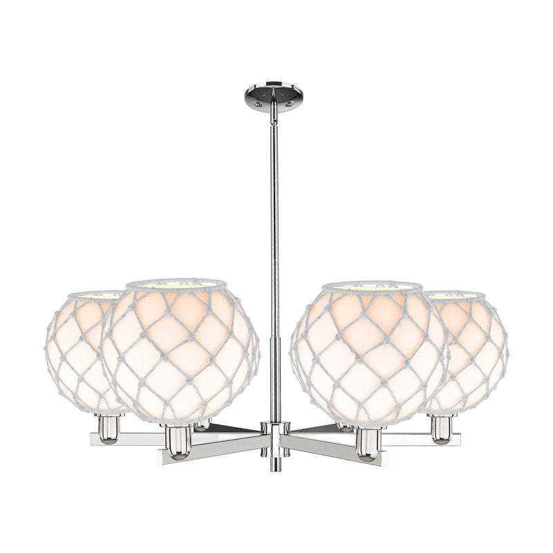 Innovations Farmhouse Rope 40in 6-Light Chandelier | Industrial Polished Nickel and White Glass with Rope | Dining Room & | Model 716-6CR-PN-G121-10RW
