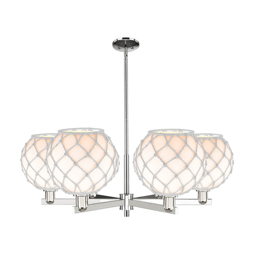 Innovations Farmhouse Rope 40in 6-Light Chandelier | Industrial Polished Nickel and White Glass with Rope | Dining Room & | Model 716-6CR-PN-G121-10RW