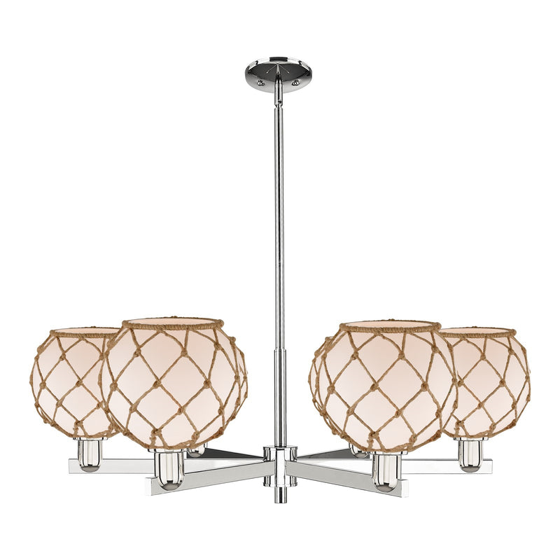 Innovations Farmhouse Rope 38in 6-Light Chandelier | Industrial Polished Nickel and White Glass with Brown Rope | Dining Room | Model 716-6CR-PN-G121-8RB