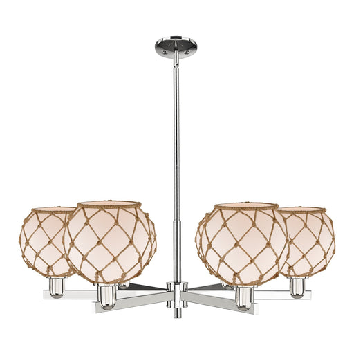 Innovations Farmhouse Rope 38in 6-Light Chandelier | Industrial Polished Nickel and White Glass with Brown Rope | Dining Room | Model 716-6CR-PN-G121-8RB