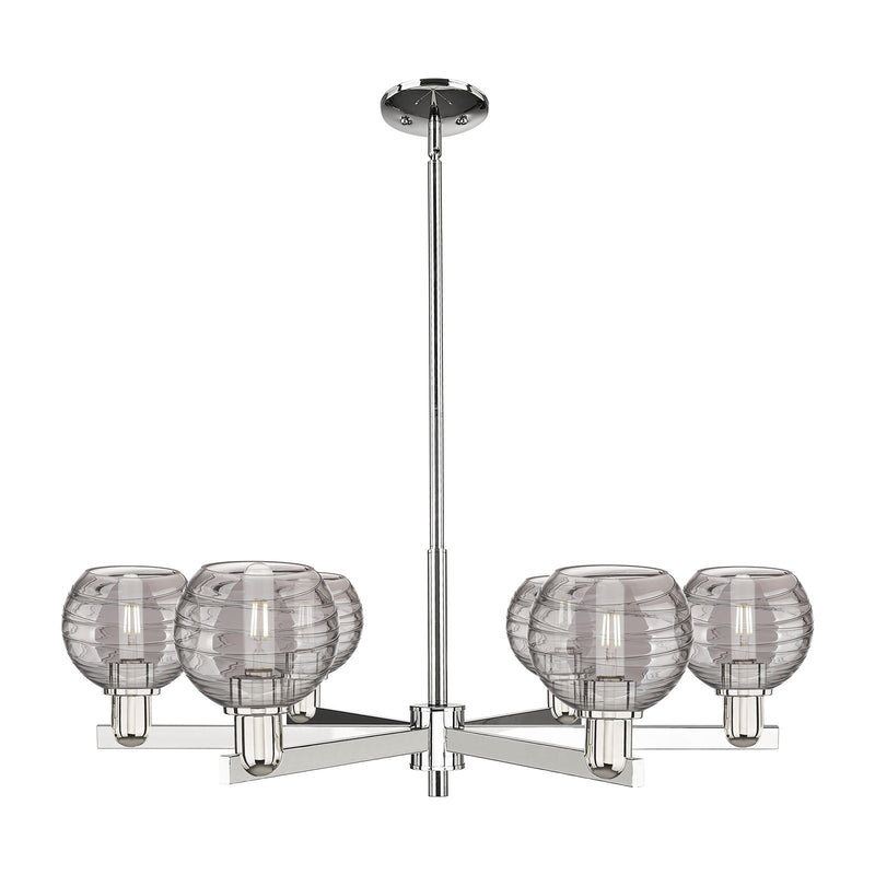 Innovations Athens Deco Swirl 24in 6-Light Chandelier | Industrial Modern Polished Nickel and Light Smoke Glass | Dining Room | Model 716-6CR-PN-G1213-6SM