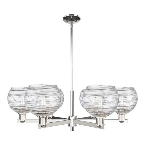 Innovations Athens Deco Swirl 38in 6-Light Chandelier | Industrial Polished Nickel and Clear Deco Swirl Glass | Kitchen | Model 716-6CR-PN-G1213-8CL