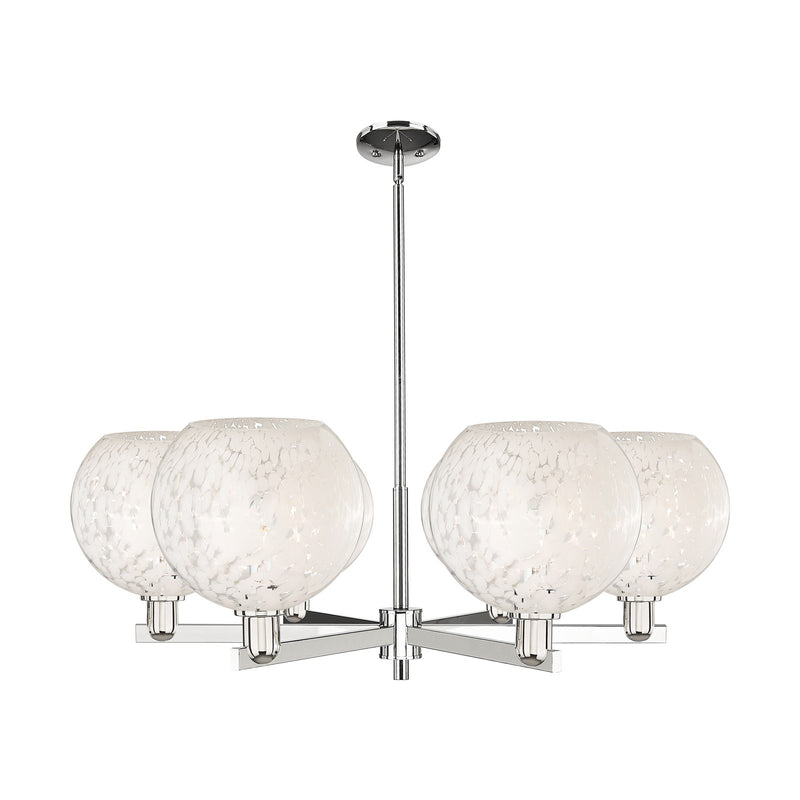 Innovations Lighting Arcadia 40in 6-Light Chandelier | Industrial Modern Polished Nickel and White Mouchette Glass | Dining | Model 716-6CR-PN-G1216-10WM