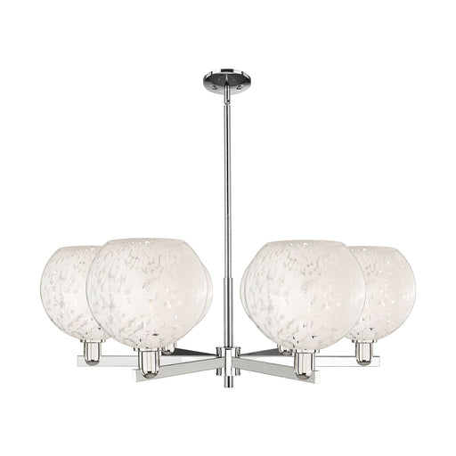 Innovations Lighting Arcadia 40in 6-Light Chandelier | Industrial Modern Polished Nickel and White Mouchette Glass | Dining | Model 716-6CR-PN-G1216-10WM