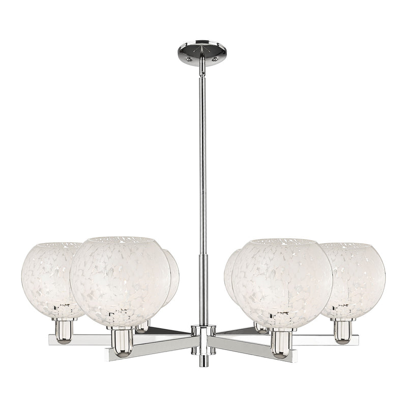 Innovations Lighting Arcadia 38in 6-Light Chandelier | Industrial Polished Nickel and White Mouchette Glass | Dining Room & | Model 716-6CR-PN-G1216-8WM
