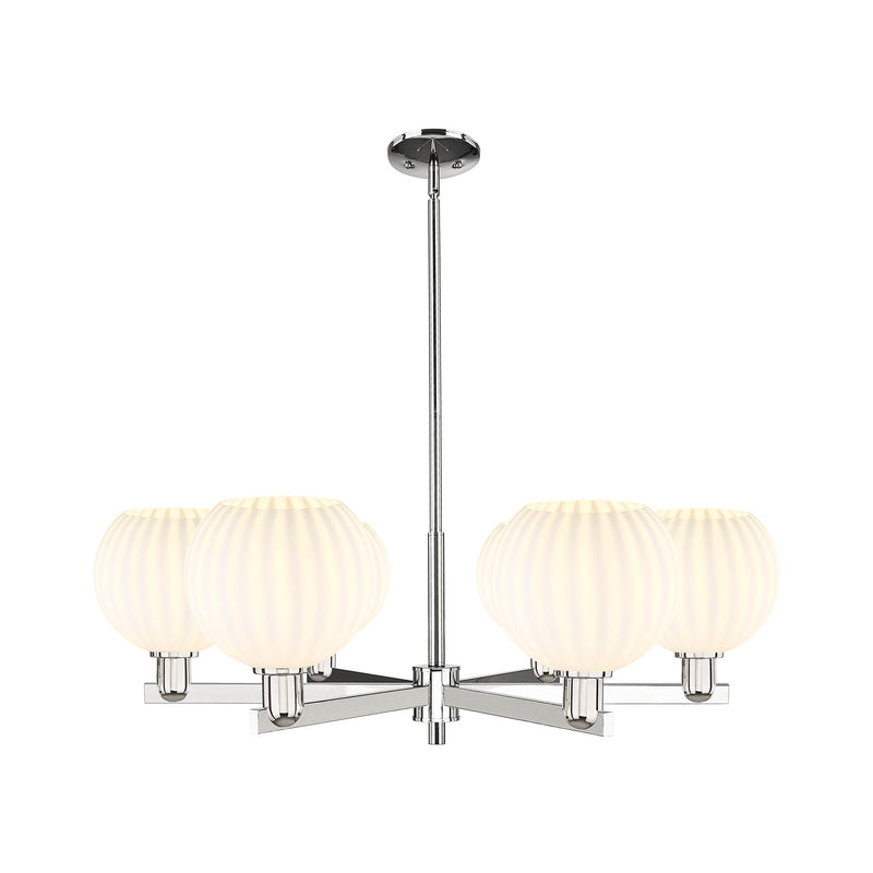 Innovations Lighting Arcadia 38in 6-Light Chandelier | Industrial Polished Nickel and White Venetian Glass | Dining Room & | Model 716-6CR-PN-G1217-8WV