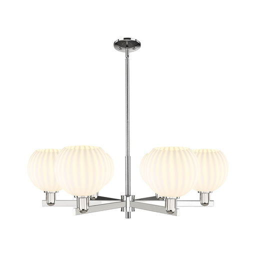 Innovations Lighting Arcadia 38in 6-Light Chandelier | Industrial Polished Nickel and White Venetian Glass | Dining Room & | Model 716-6CR-PN-G1217-8WV