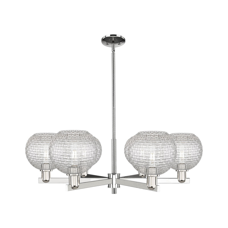 Innovations Athens 38in 6-Light Chandelier | Industrial Polished Nickel and Clear Basket Weave Glass | Dining Room & Living | Model 716-6CR-PN-G122C-8CL