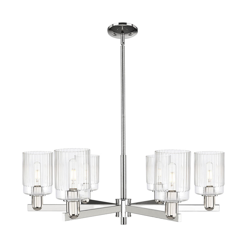 Innovations Hadley 34in 6-Light Chandelier | Industrial Polished Nickel and Clear Ribbed Glass | Dining Room & Living Room | Model 716-6CR-PN-G342
