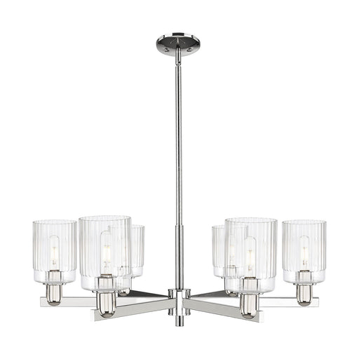 Innovations Hadley 34in 6-Light Chandelier | Industrial Polished Nickel and Clear Ribbed Glass | Dining Room & Living Room | Model 716-6CR-PN-G342