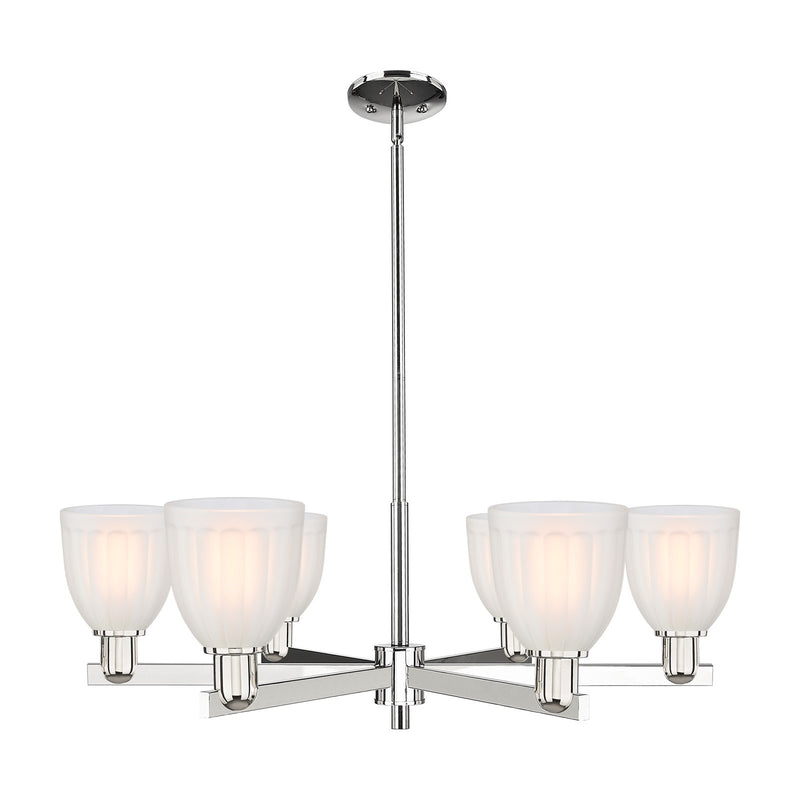 Innovations Brookfield 36in 6-Light Chandelier | Industrial Polished Nickel and White Frosted Glass | Dining Room & Living Room | Model 716-6CR-PN-G441