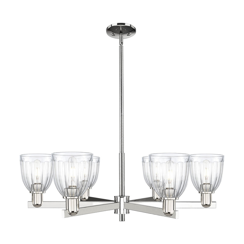 Innovations Brookfield 36in 6-Light Chandelier | Industrial Polished Nickel and Clear Ribbed Glass | Dining Room & Living Room | Model 716-6CR-PN-G442