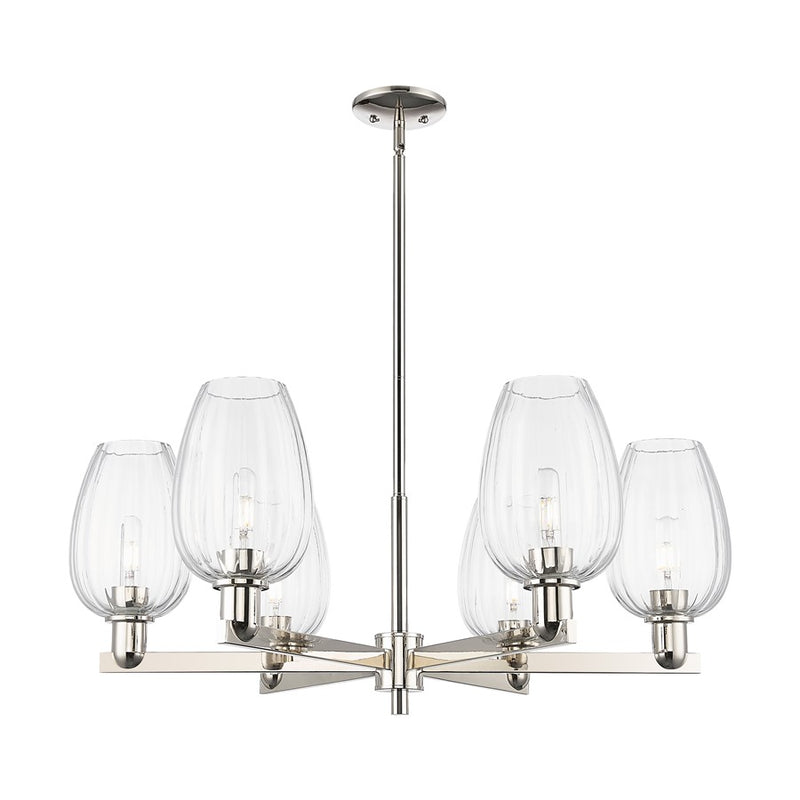 Innovations Preston 6Lt 24" Flute Stem Chandelier, PN/CL - 716-6CR-PN-G457-6CL