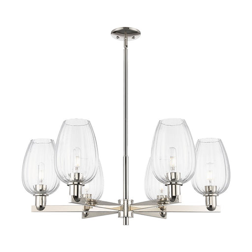 Innovations Preston 6Lt 24" Flute Stem Chandelier, PN/CL - 716-6CR-PN-G457-6CL