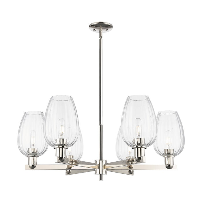 Innovations Preston 6Lt 24" Flute Stem Chandelier, PN/CL - 716-6CR-PN-G457-6CL