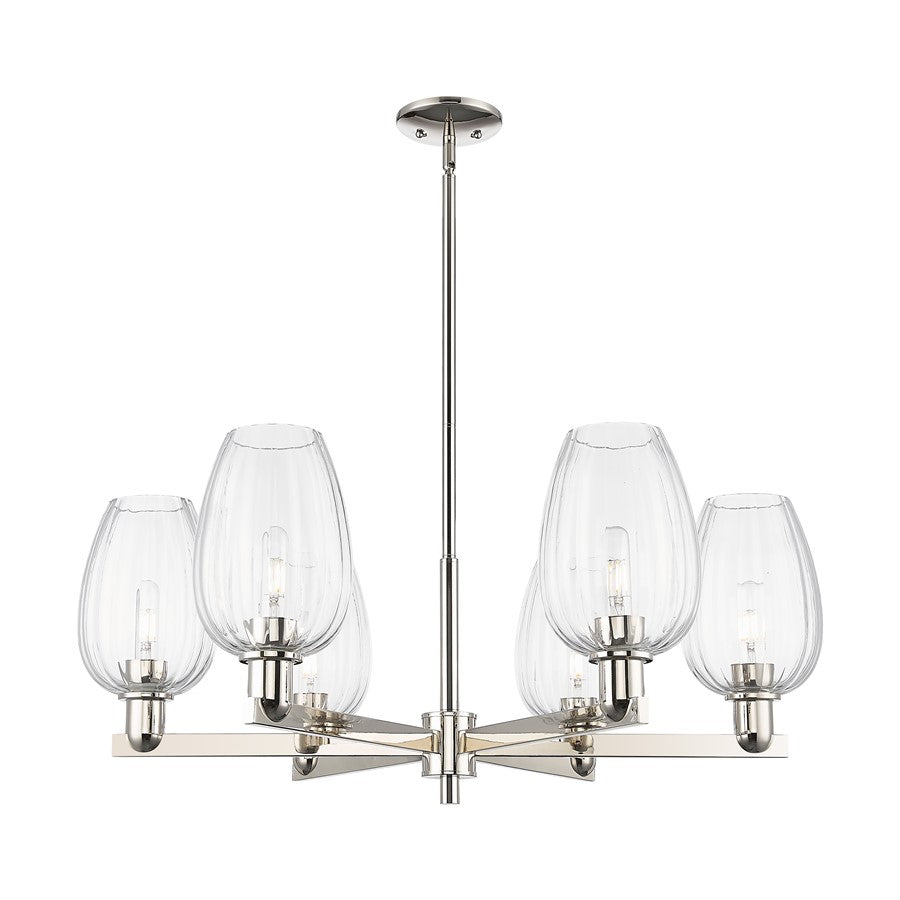 Innovations Preston 6Lt 24" Flute Stem Chandelier, PN/CL - 716-6CR-PN-G457-6CL