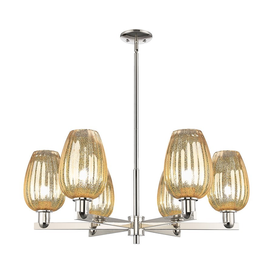 Innovations Preston 6Lt 24" Flute Stem Chandelier, PN/MC - 716-6CR-PN-G457-6ME