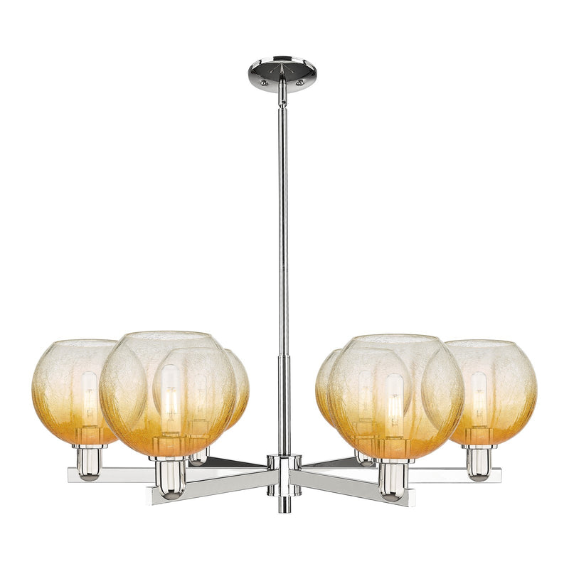 Innovations Brookhaven Globe 38in 6-Light Chandelier | Industrial Polished Nickel and Amber Glass | Dining Room & Living Room | Model 716-6CR-PN-G483-8AM