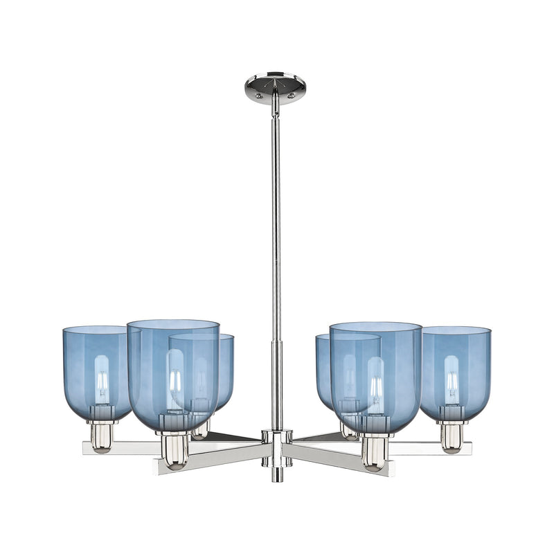 Innovations Bella 35in 6-Light Chandelier | Industrial Polished Nickel and Blue Glass | Dining Room & Living Room | Model 716-6CR-PN-G558-6BL