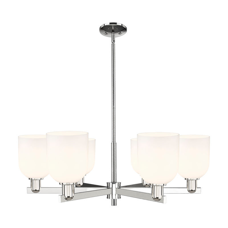 Innovations Bella 35in 6-Light Chandelier | Industrial Polished Nickel and White Glass | Dining Room & Living Room | Model 716-6CR-PN-G558-6GWH