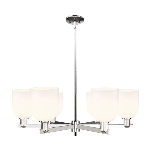 Innovations Bella 35in 6-Light Chandelier | Industrial Polished Nickel and White Glass | Dining Room & Living Room | Model 716-6CR-PN-G558-6GWH