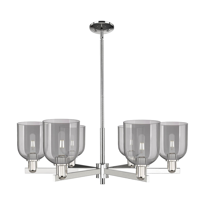 Innovations Bella 35in 6-Light Chandelier | Industrial Polished Nickel and Light Smoke Glass | Dining Room & Living Room | Model 716-6CR-PN-G558-6SM