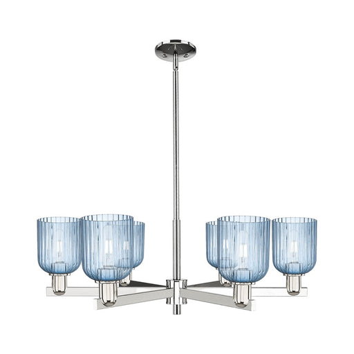 Innovations Bridal Veil 6Lt 35" Stem Chandelier, PN/Blue - 716-6CR-PN-G559-5BL