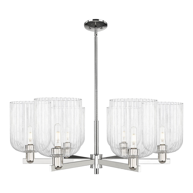 Innovations Bridal Veil 38in 6-Light Chandelier | Industrial Polished Nickel and Clear Ribbed Glass | Dining Room & Living | Model 716-6CR-PN-G559-8CL