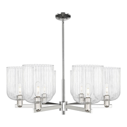 Innovations Bridal Veil 38in 6-Light Chandelier | Industrial Polished Nickel and Clear Ribbed Glass | Dining Room & Living | Model 716-6CR-PN-G559-8CL
