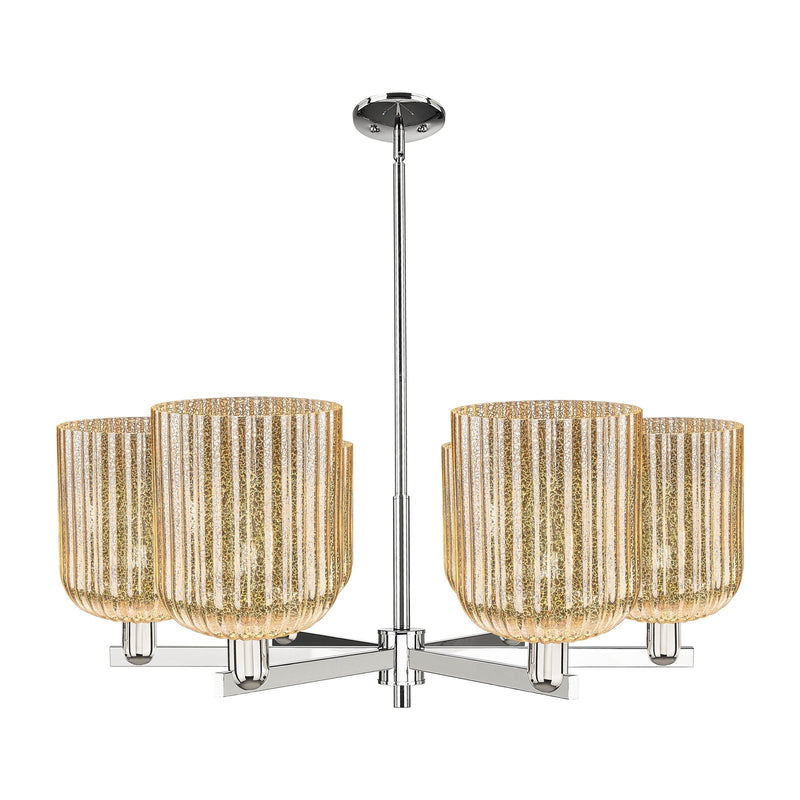 Innovations Bridal Veil 38in 6-Light Chandelier | Industrial Polished Nickel and Mercury Ribbed Glass | Kitchen Island & | Model 716-6CR-PN-G559-8ME