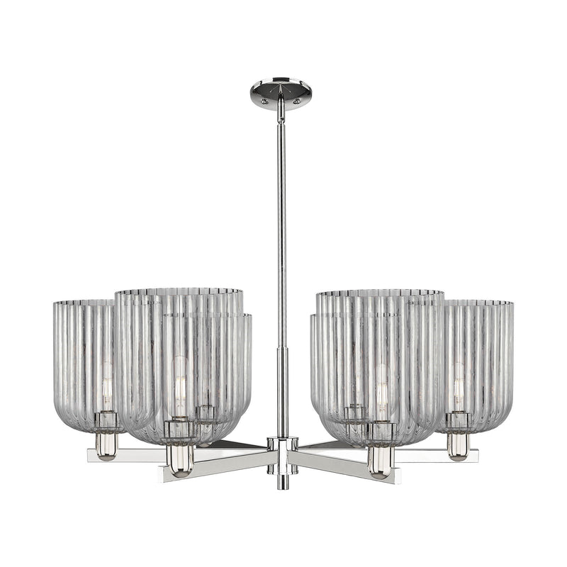 Innovations Bridal Veil 38in 6-Light Chandelier | Industrial Polished Nickel and Light Smoke Ribbed Glass | Dining Room & | Model 716-6CR-PN-G559-8SM