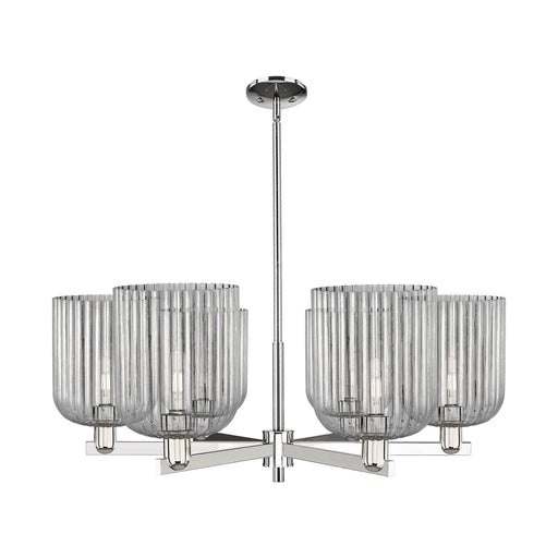 Innovations Bridal Veil 38in 6-Light Chandelier | Industrial Polished Nickel and Light Smoke Ribbed Glass | Dining Room & | Model 716-6CR-PN-G559-8SM