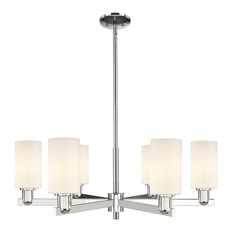 Innovations Clymer 34in 6-Light Chandelier | Industrial Polished Nickel and Matte White Glass | Dining Room & Living Room | Model 716-6CR-PN-G801