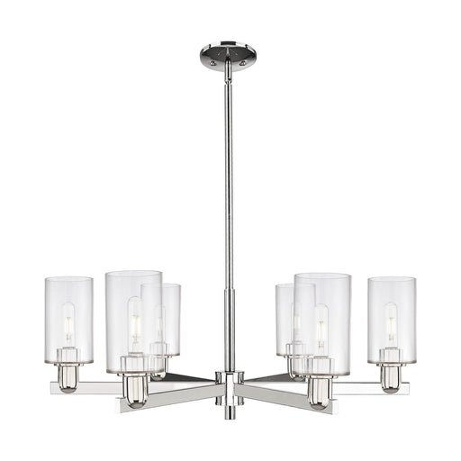 Innovations Clymer 34in 6-Light Chandelier | Industrial Polished Nickel and Clear Glass | Dining Room & Living Room | Model 716-6CR-PN-G802