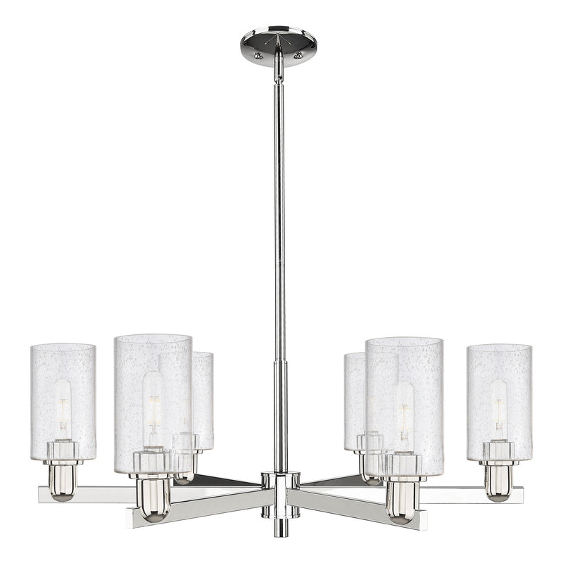 Innovations Clymer 34in 6-Light Chandelier | Industrial Polished Nickel and Seedy Glass | Dining Room & Living Room | Model 716-6CR-PN-G804