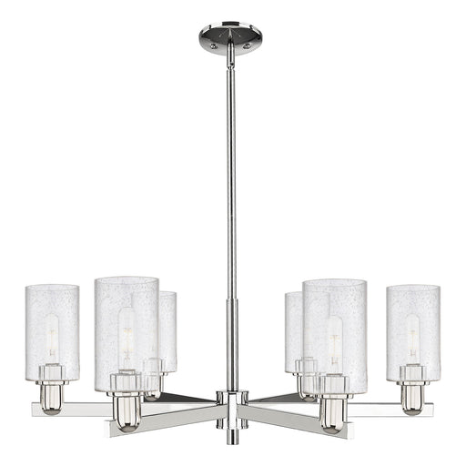 Innovations Clymer 34in 6-Light Chandelier | Industrial Polished Nickel and Seedy Glass | Dining Room & Living Room | Model 716-6CR-PN-G804