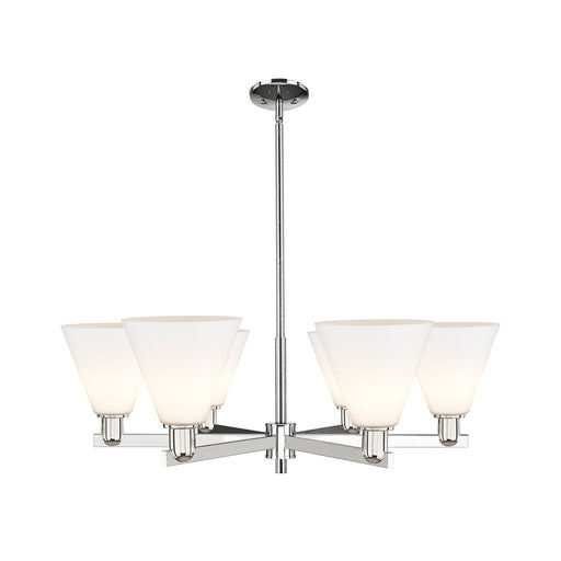 Innovations Berkshire Glass 38in 6-Light Chandelier | Industrial Polished Nickel and Matte White Glass | Kitchen Island & Dining | Model 716-6CR-PN-GBC-81