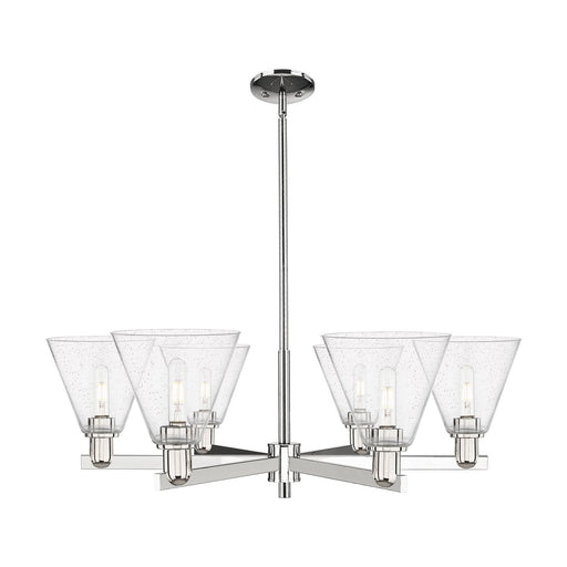 Innovations Berkshire Glass 38in 6-Light Chandelier | Industrial Polished Nickel and Seedy Glass | Damp-Rated Dining Room & | Model 716-6CR-PN-GBC-84