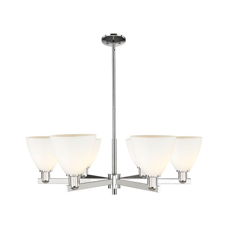 Innovations Bristol 37in 6-Light Chandelier | Industrial Polished Nickel and Matte White Glass | Kitchen Island & Dining Room | Model 716-6CR-PN-GBD-751