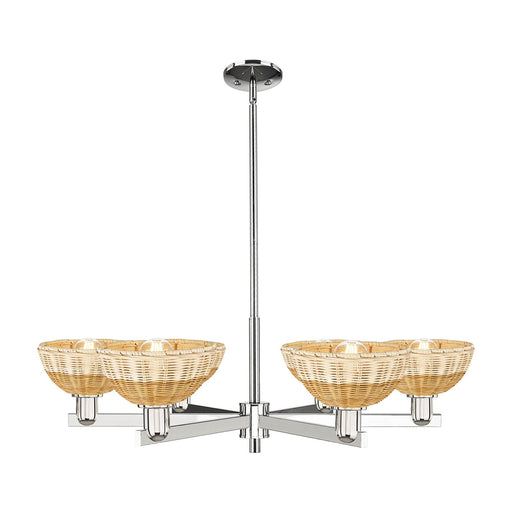 Innovations Natural Ballston Dome 37.25in 6-Light Chandelier | Farmhouse Polished Nickel and Natural Fiber Basketweave | Model 716-6CR-PN-NBD2-75-NAT
