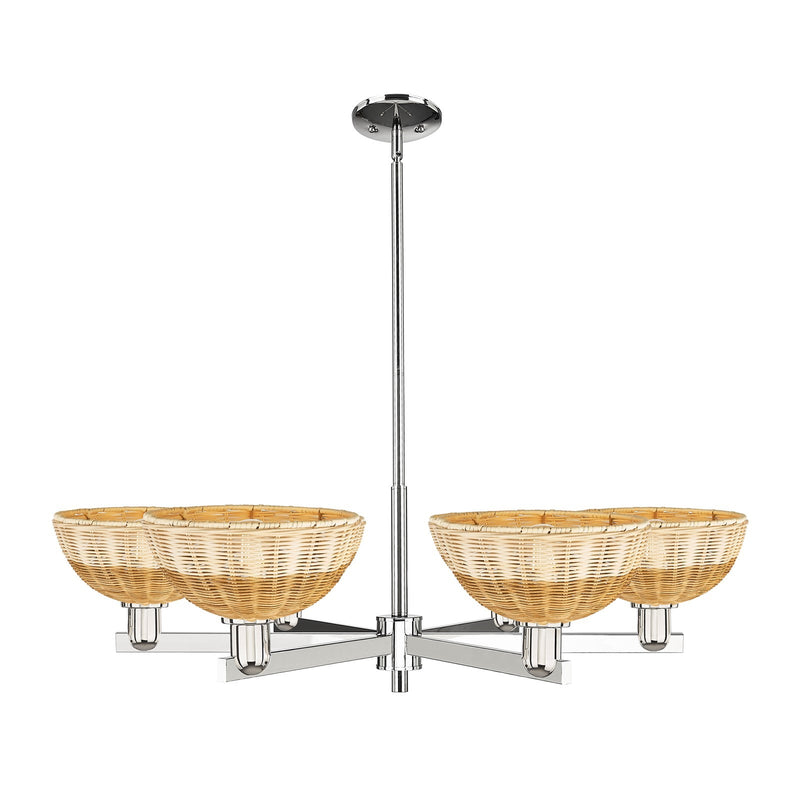 Innovations Bristol Natural II 39in 6-Light Chandelier | Industrial Polished Nickel and Natural Fiber Shade | Dining Room & | Model 716-6CR-PN-NBD2-9-NAT