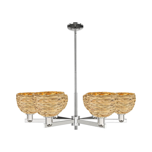 Innovations Arcadia 38in 6-Light Chandelier | Industrial Polished Nickel and Natural Rattan | Dining Room & Living Room | Model 716-6CR-PN-RBD-8-NAT