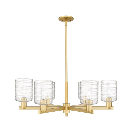 Innovations Cobbleskill 35in 6-Light Chandelier | Industrial Satin Gold and Deco Swirl Glass | Dining Room & Living Room | Model 716-6CR-SG-G1113