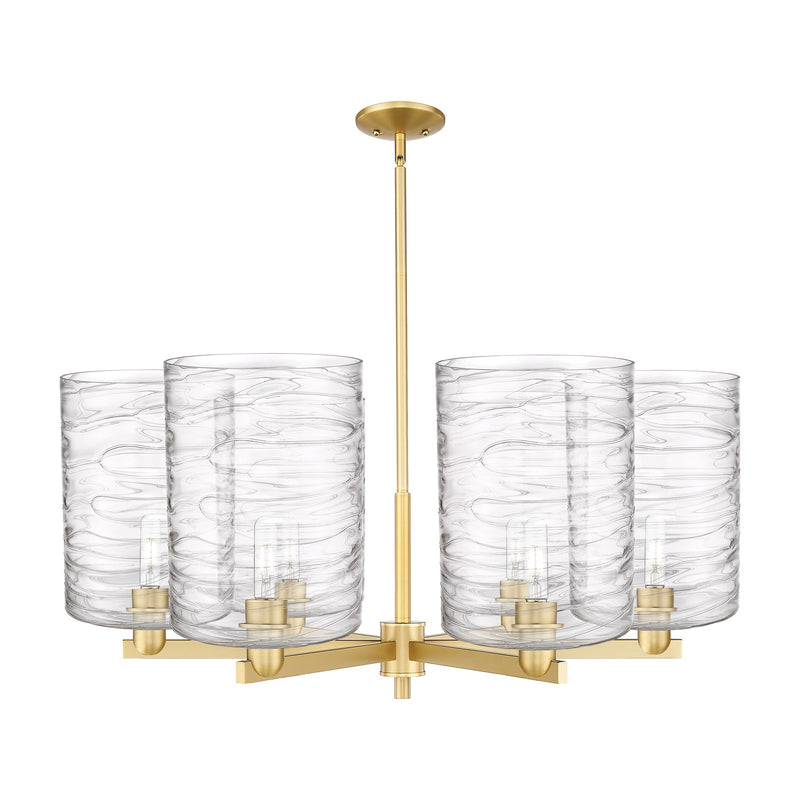 Innovations Cobbleskill 39in 6-Light Chandelier | Industrial Satin Gold Steel and Deco Swirl Glass | Dining Room & Living Room | Model 716-6CR-SG-G1113-L