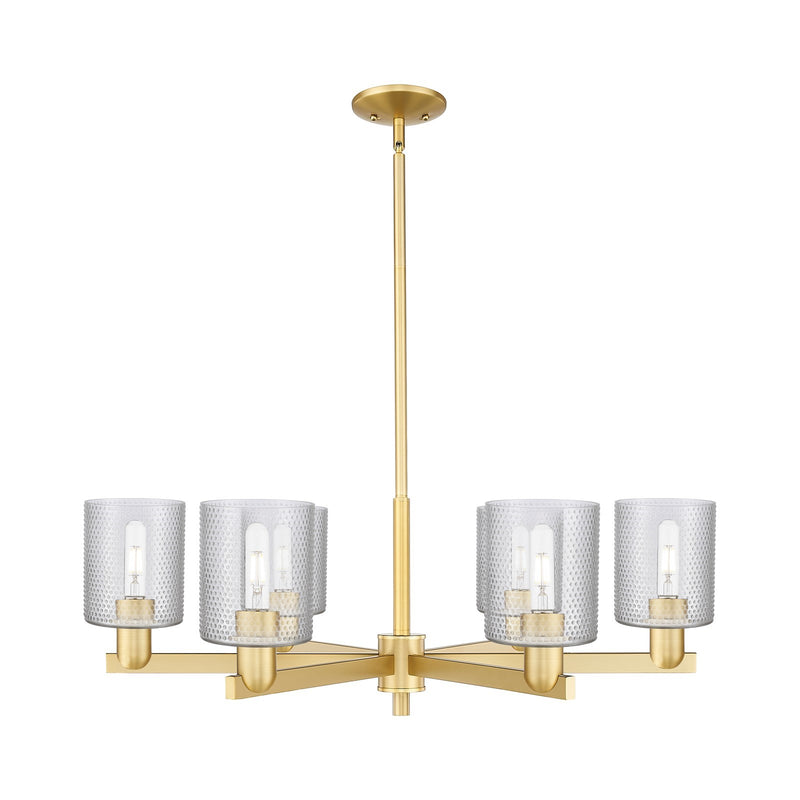 Innovations Cobbleskill 35in 6-Light Chandelier | Industrial Satin Gold and Clear Glass | Dining Room & Living Room | Model 716-6CR-SG-G112