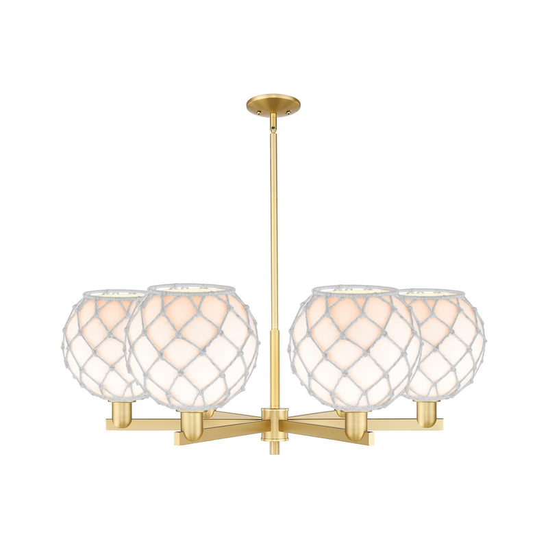 Innovations Farmhouse Rope 40in 6-Light Chandelier | Industrial Satin Gold Steel and White Glass with Rope | Dining Room & | Model 716-6CR-SG-G121-10RW
