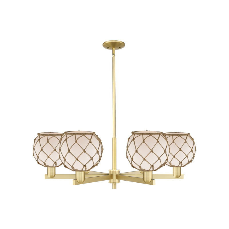 Innovations Farmhouse Rope 38in 6-Light Chandelier | Industrial Satin Gold Steel and White Glass with Brown Rope | Dining Room | Model 716-6CR-SG-G121-8RB