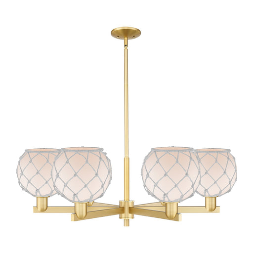 Innovations Farmhouse Rope 38in 6-Light Chandelier | Industrial Satin Gold Steel and White Frosted Glass Rope Shade | Dining | Model 716-6CR-SG-G121-8RW